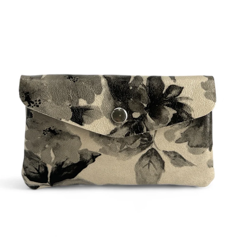 Pochette porte-monnaie en cuir à motif COMPO FLOWER Floral noir