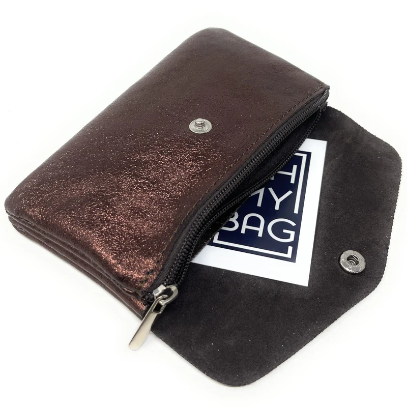 Pochette porte-monnaie en cuir irisé COMPO Chocolat