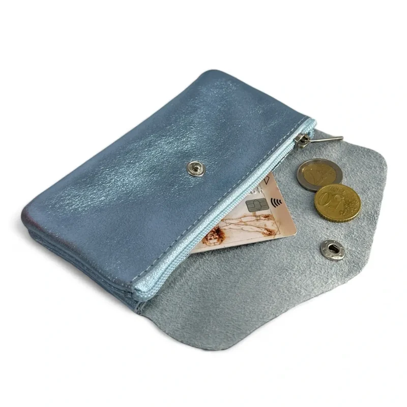 Pochette porte-monnaie en cuir irisé COMPO Bleu pastel irisé