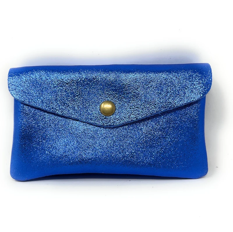 Pochette porte-monnaie en cuir irisé COMPO Bleu roi irisé