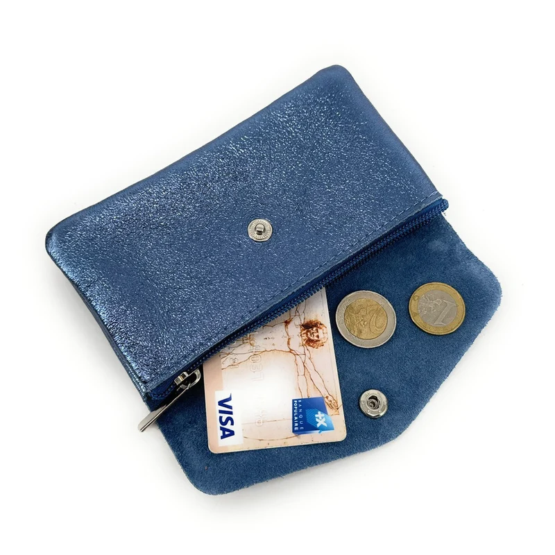 Pochette porte-monnaie en cuir irisé COMPO Bleu céleste