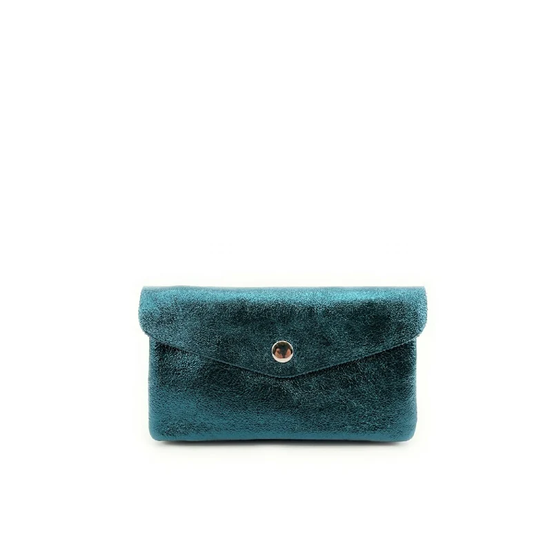 Pochette porte-monnaie en cuir irisé COMPO Bleu vert canard