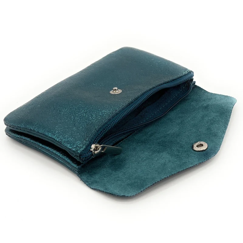 Pochette porte-monnaie en cuir irisé COMPO Bleu vert canard