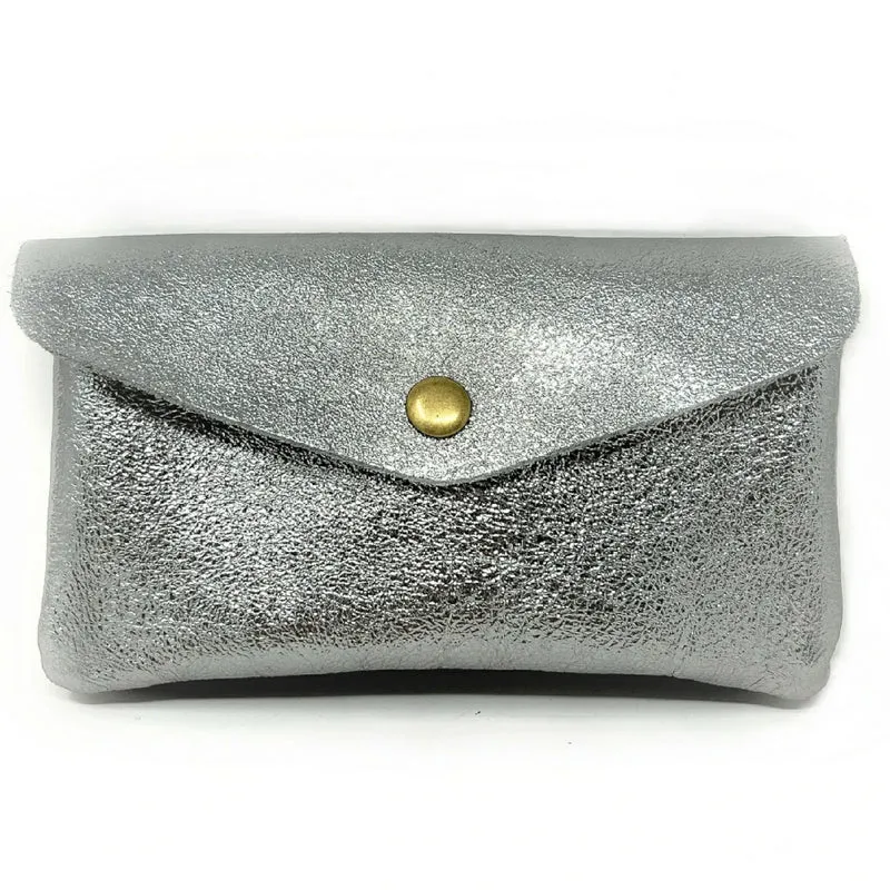 Pochette porte-monnaie en cuir irisé COMPO Argent moyen