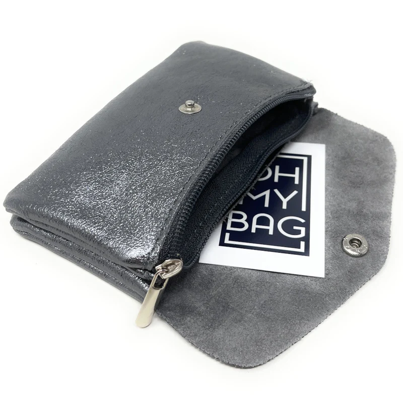Pochette porte-monnaie en cuir irisé COMPO Argent foncé