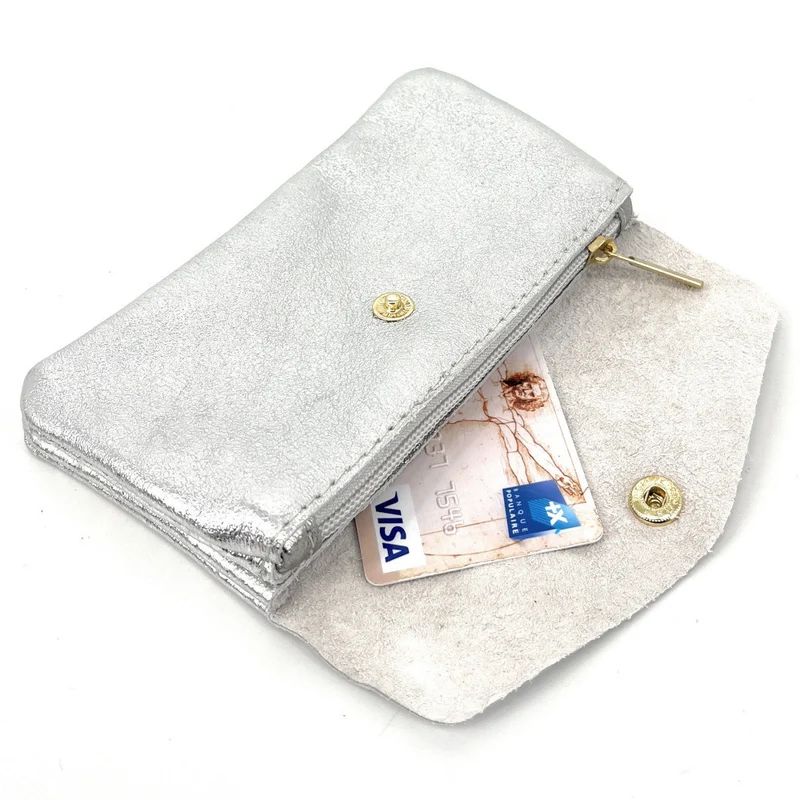 Pochette porte-monnaie en cuir irisé COMPO Argent clair