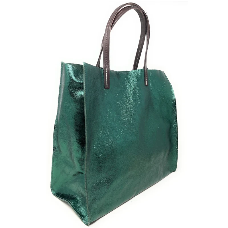 Sac cabas en cuir irisé SILVER Vert forêt irisé