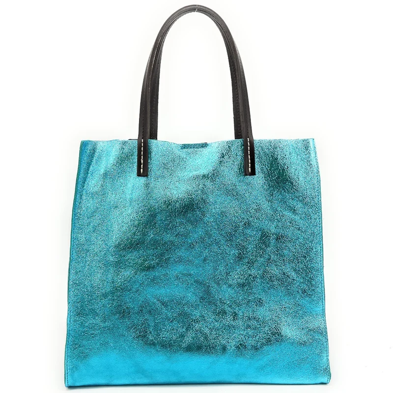 Sac cabas en cuir irisé SILVER Turquoise irisé