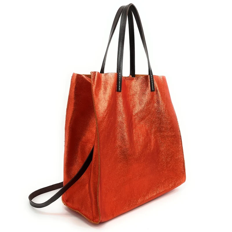 Sac cabas en cuir irisé SILVER Orange irisé