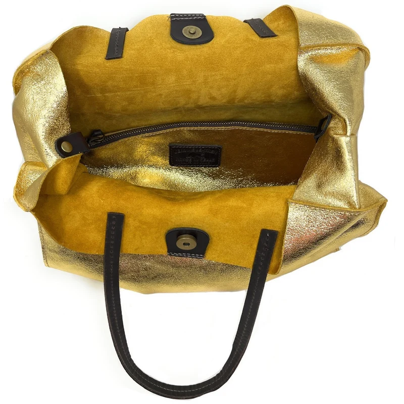 Sac cabas en cuir irisé SILVER Or pâle