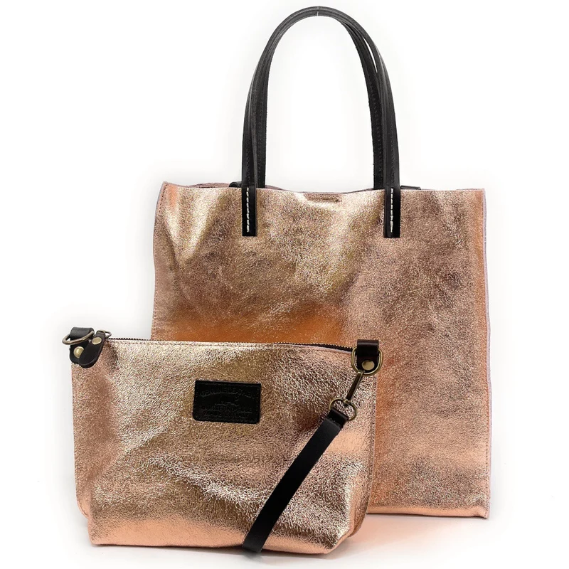 Sac cabas en cuir irisé SILVER Rose gold