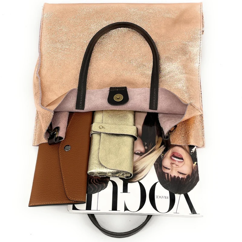 Sac cabas en cuir irisé SILVER Rose gold