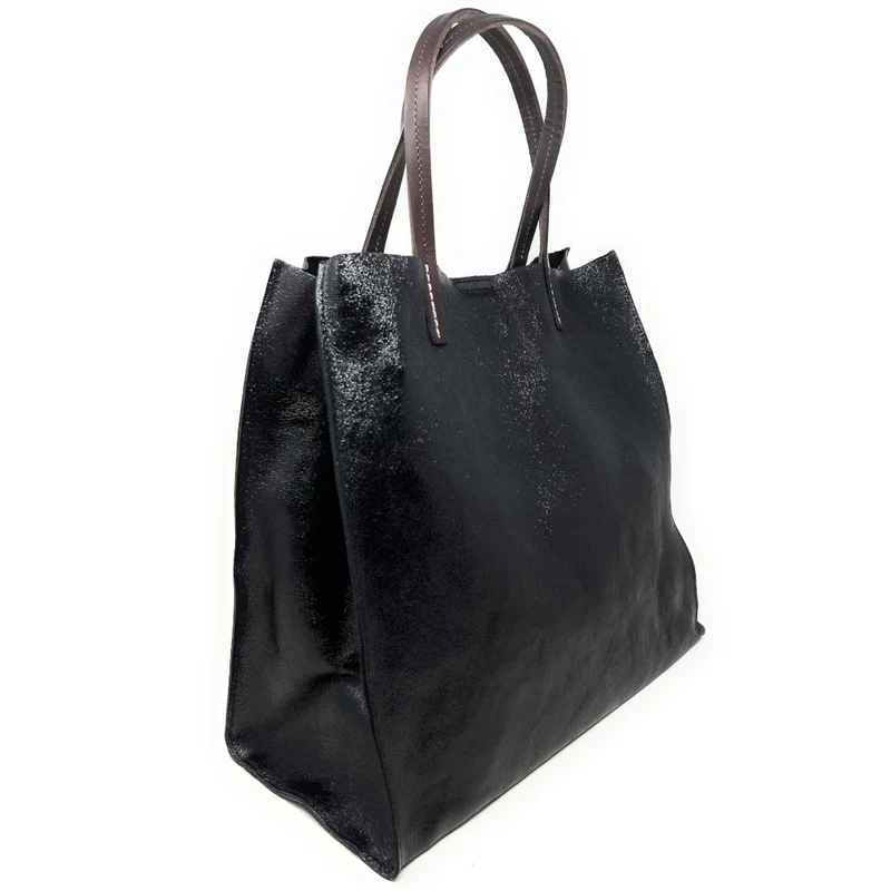 Sac cabas en cuir irisé SILVER Noir irisé