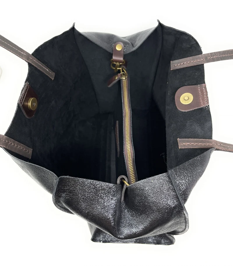 Sac cabas en cuir irisé SILVER Noir irisé