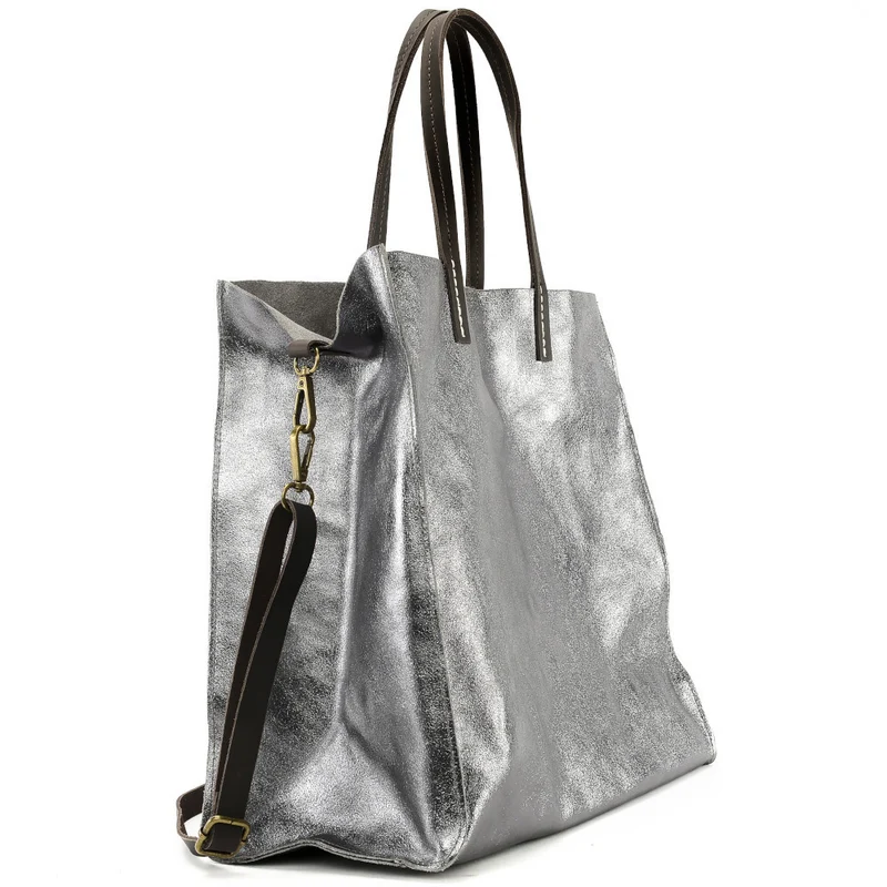 Sac cabas en cuir irisé SILVER Argent foncé
