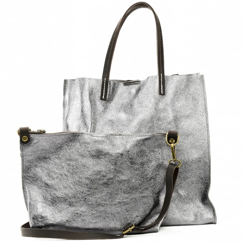 Sac cabas en cuir irisé SILVER Argent foncé