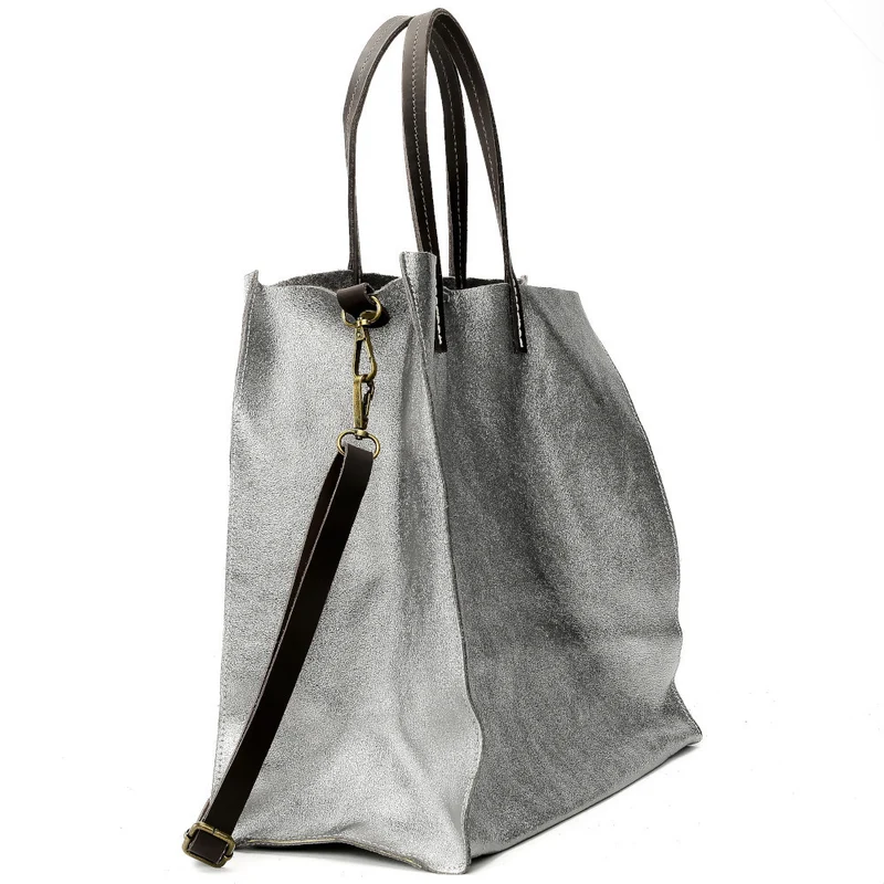 Sac cabas en cuir irisé SILVER Argent clair