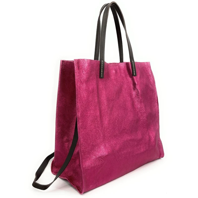 Sac cabas en cuir irisé SILVER Fuchsia irisé