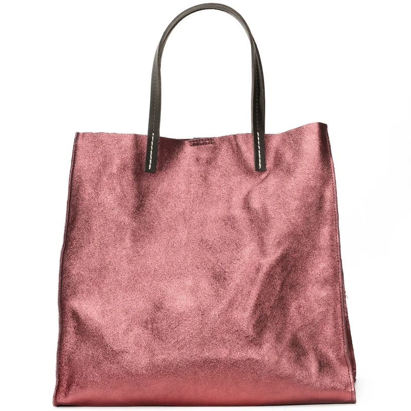 Sac cabas en cuir irisé SILVER Framboise irisé