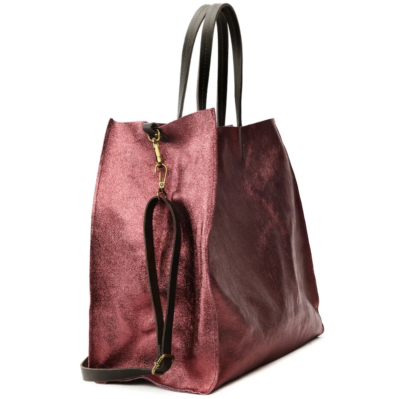 Sac cabas en cuir irisé SILVER Framboise irisé