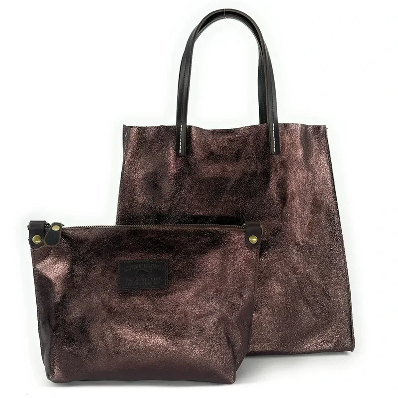 Sac cabas en cuir irisé SILVER Chocolat irisé
