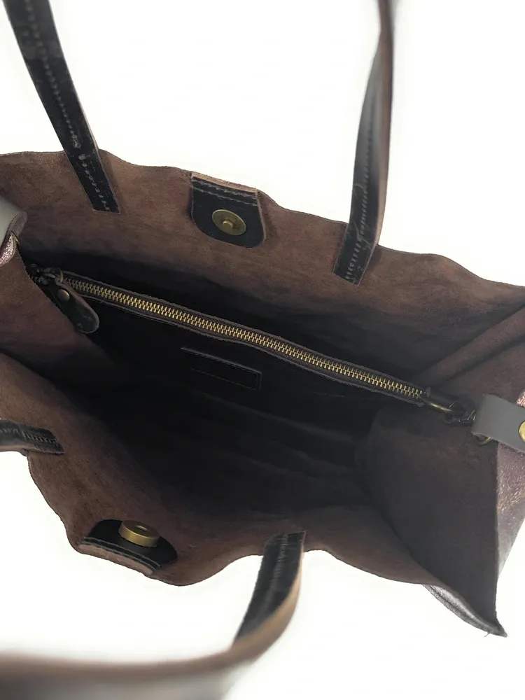 Sac cabas en cuir irisé SILVER Chocolat irisé