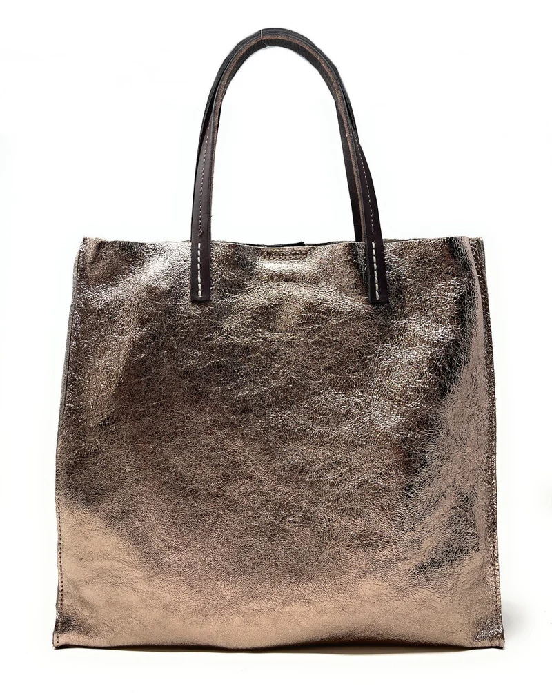 Sac cabas en cuir irisé SILVER Champagne irisé