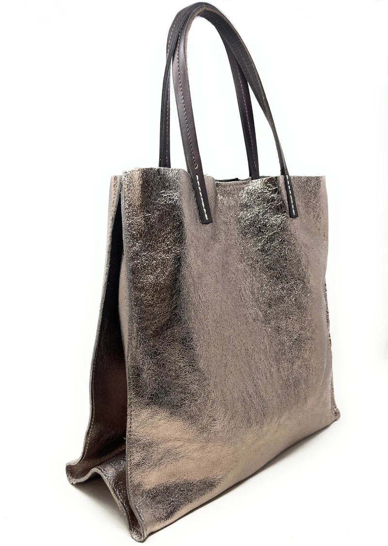 Sac cabas en cuir irisé SILVER Champagne irisé