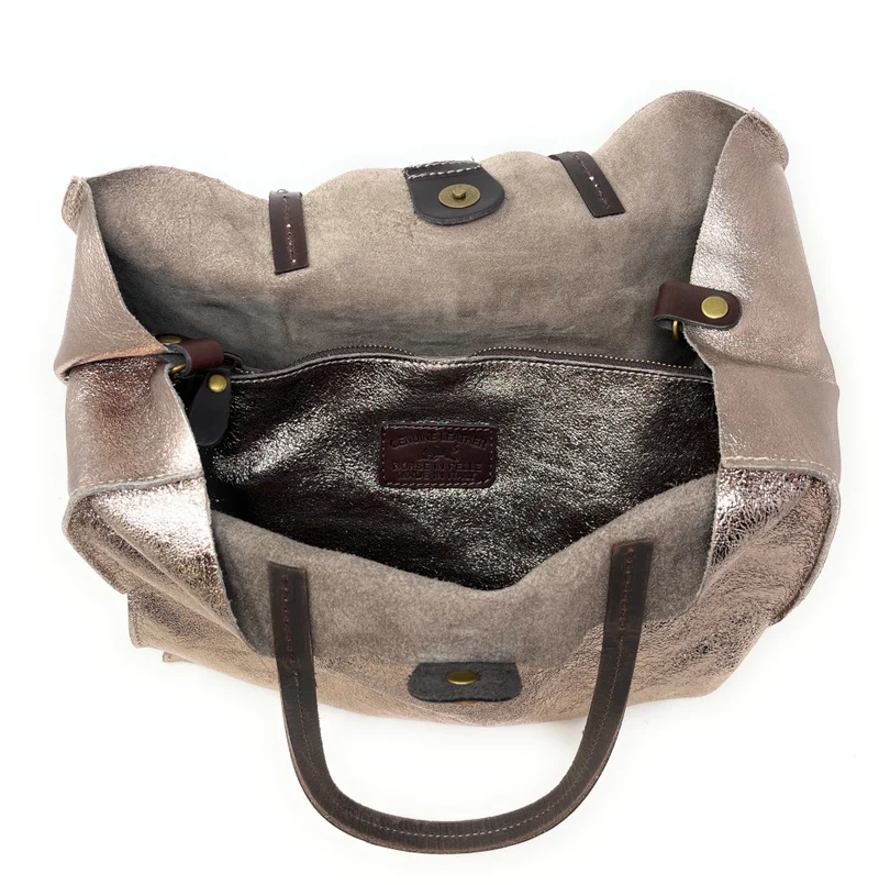 Sac cabas en cuir irisé SILVER Champagne irisé