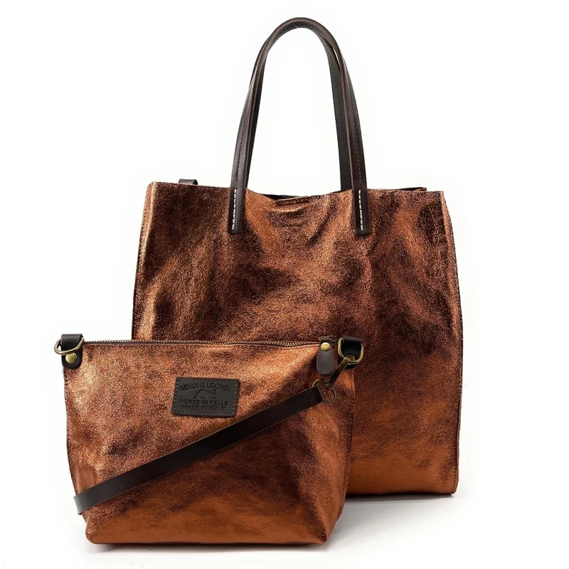 Sac cabas en cuir irisé SILVER Bronze