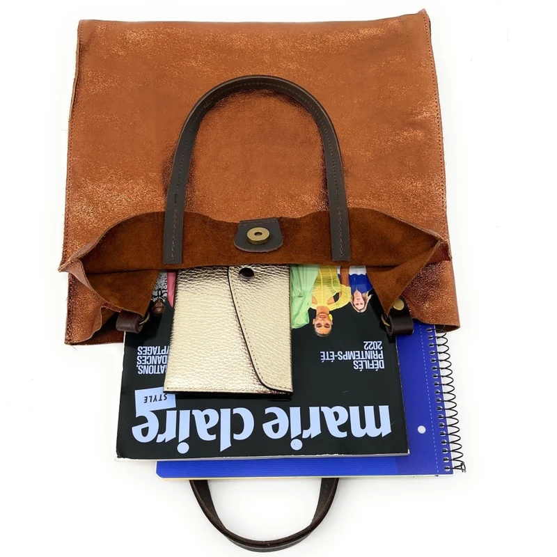 Sac cabas en cuir irisé SILVER Bronze