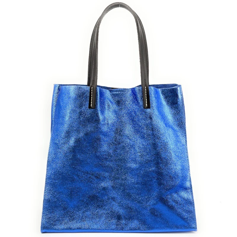 Sac cabas en cuir irisé SILVER Bleu roi irisé