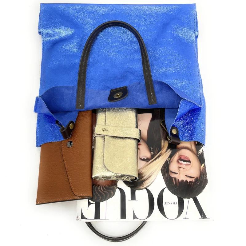 Sac cabas en cuir irisé SILVER Bleu roi irisé
