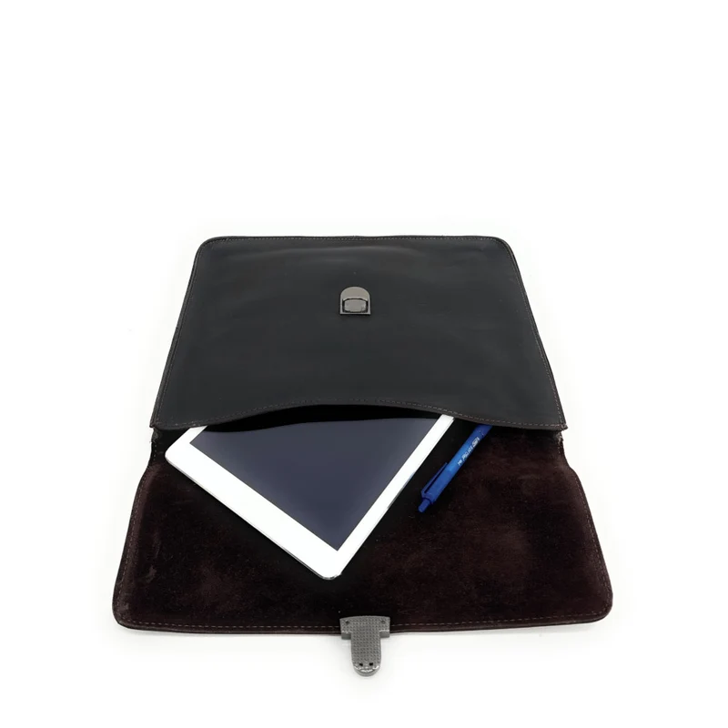 Pochette porte document en cuir pull-up TIM Chocolat