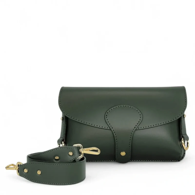 Mini-sac french stick en cuir lisse TOSCA Vert mousse
