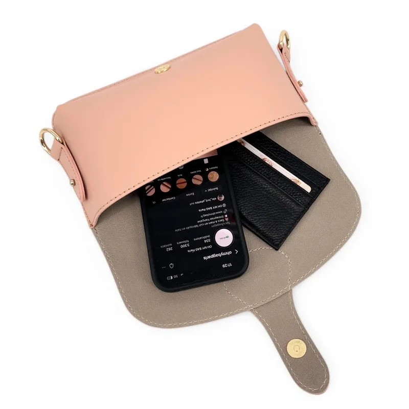 Mini-sac french stick en cuir lisse TOSCA Rose nude