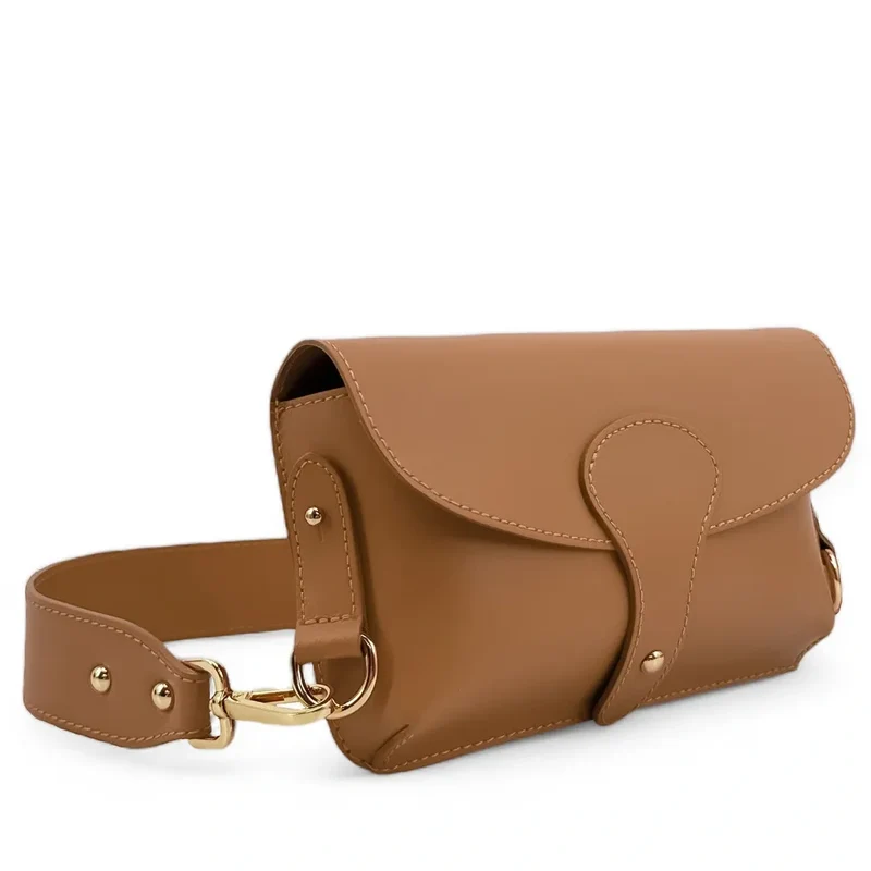 Mini-sac french stick en cuir lisse TOSCA Camel foncé