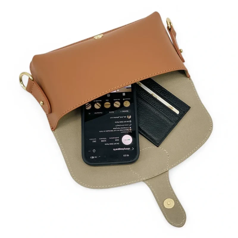 Mini-sac french stick en cuir lisse TOSCA Camel foncé