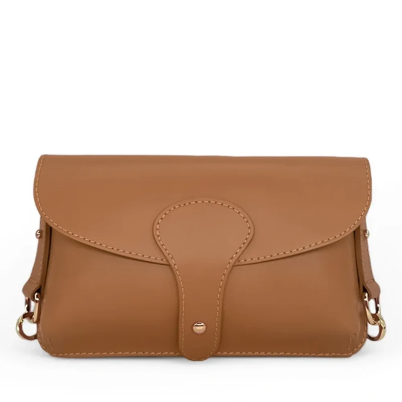 Mini-sac french stick en cuir lisse TOSCA Camel foncé