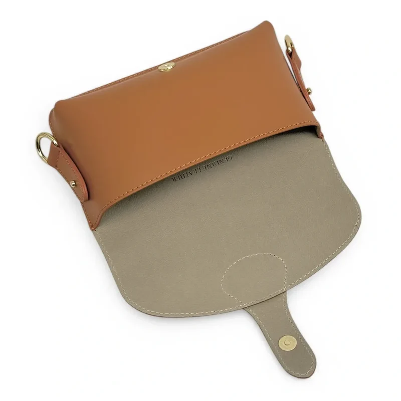 Mini-sac french stick en cuir lisse TOSCA Camel foncé