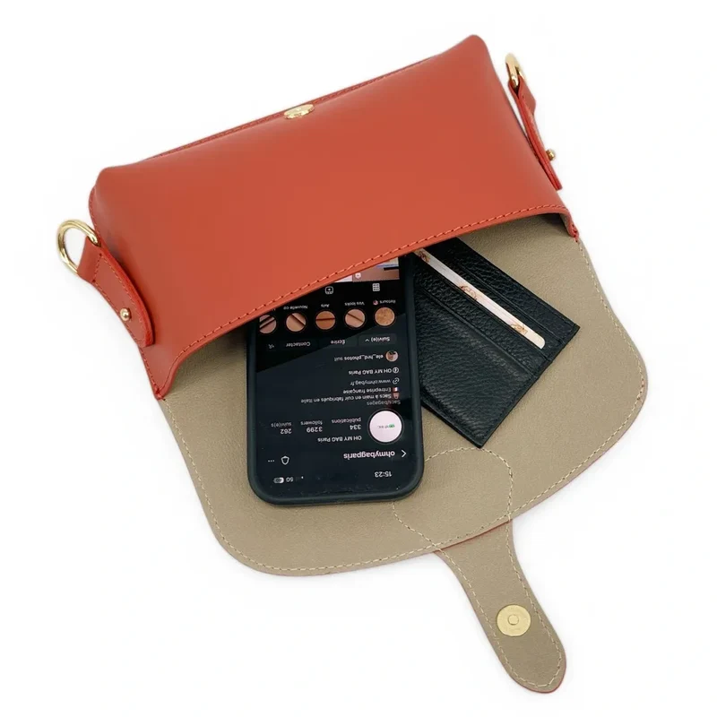 Mini-sac french stick en cuir lisse TOSCA Terracotta