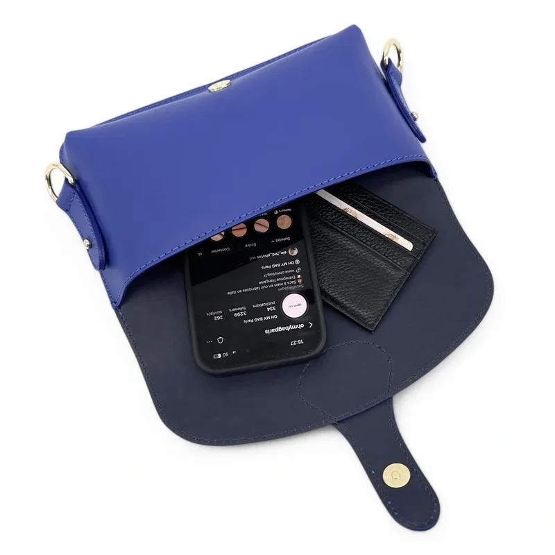 Mini-sac french stick en cuir lisse TOSCA Bleu indigo