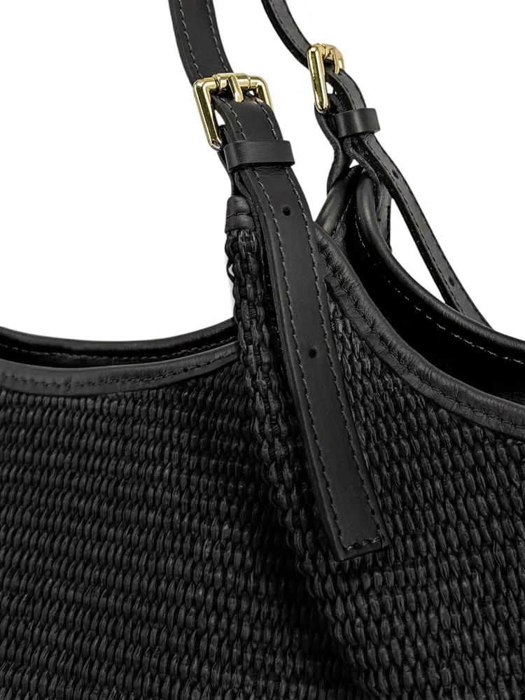 Sac cabas en cuir grainé et raphia IMPERIA Noir