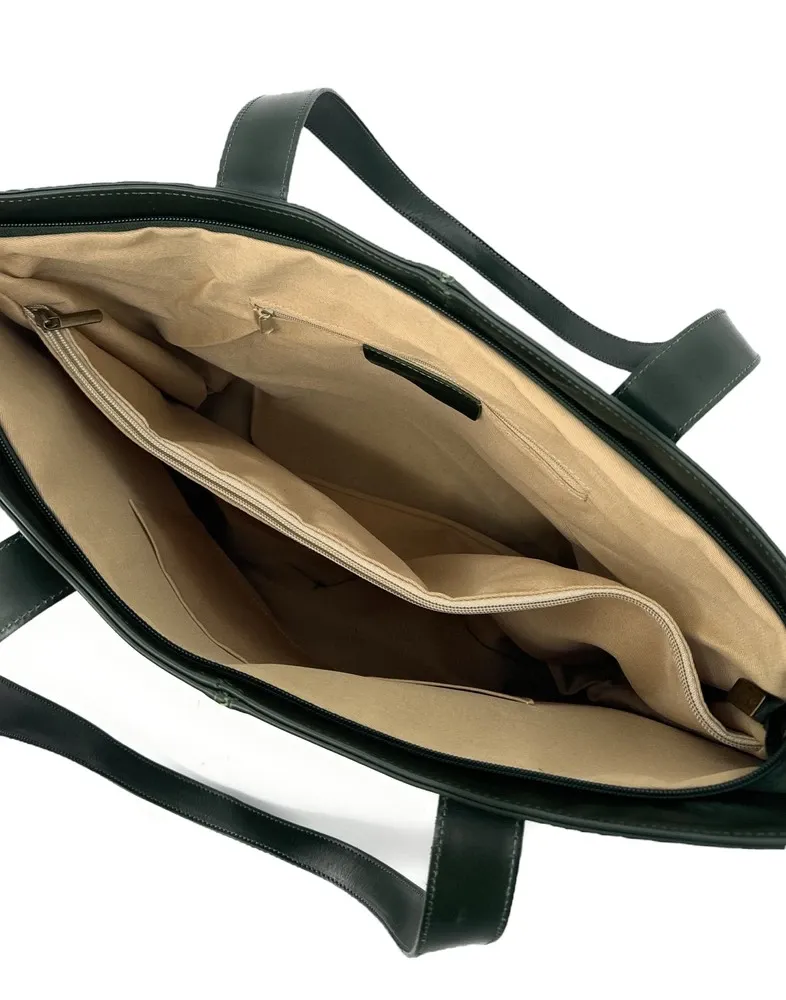 Sac cabas en cuir lisse TESS Vert forêt
