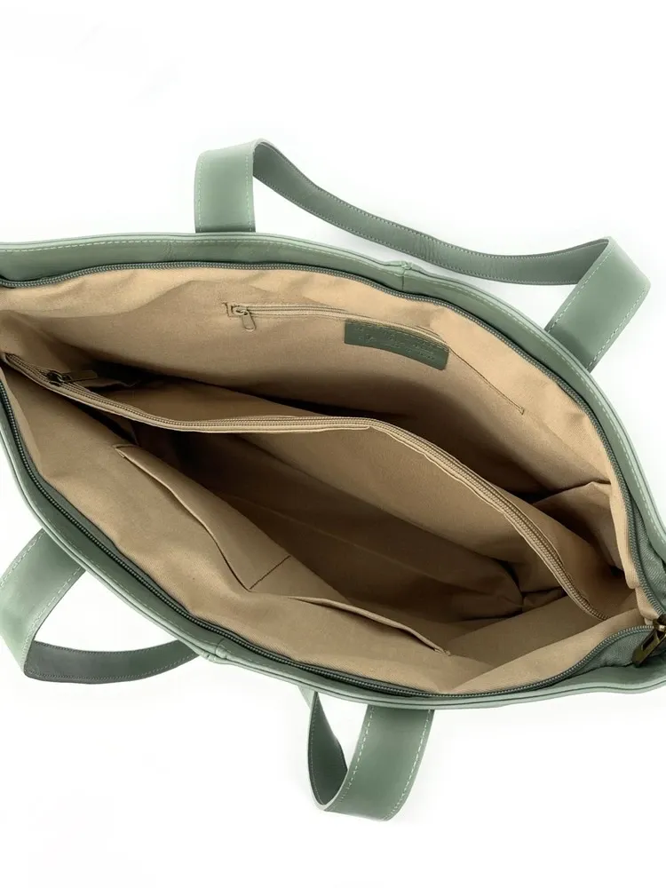 Sac cabas en cuir lisse TESS Vert amande