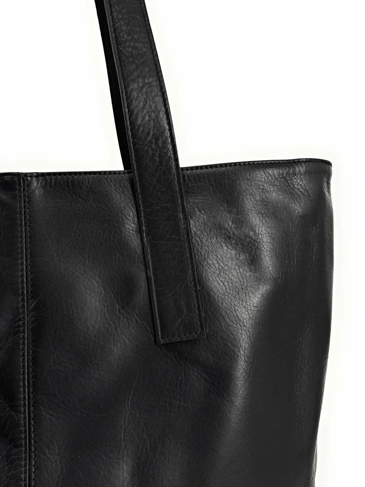 Sac cabas en cuir lisse TESS Noir