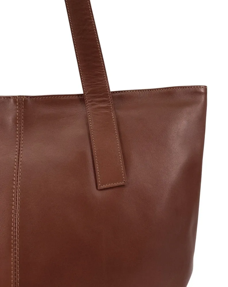 Sac cabas en cuir lisse TESS Marron Châtaigne
