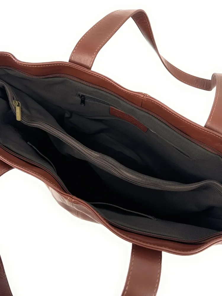 Sac cabas en cuir lisse TESS Marron Châtaigne