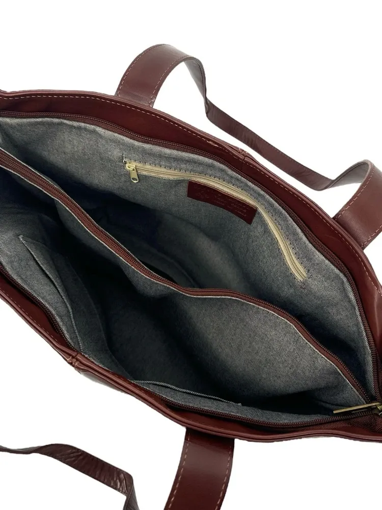 Sac cabas en cuir lisse TESS Chocolat