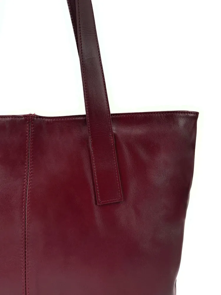 Sac cabas en cuir lisse TESS Rouge bordeaux